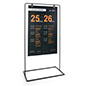 Minimal hanging signage stand with floating double sided graphics