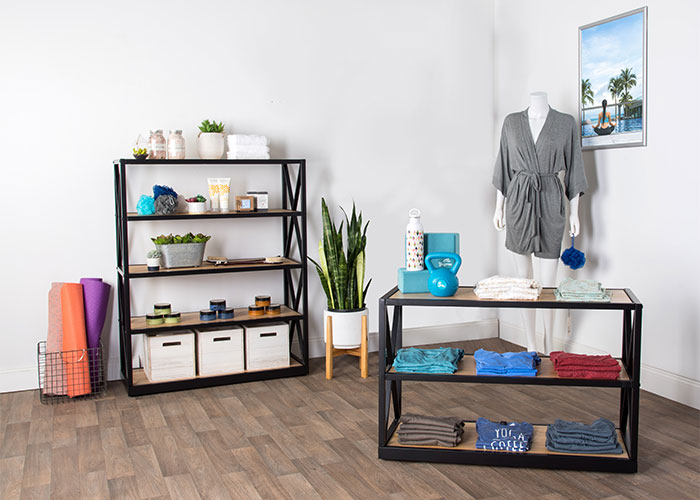 shelving displays in a retail setting