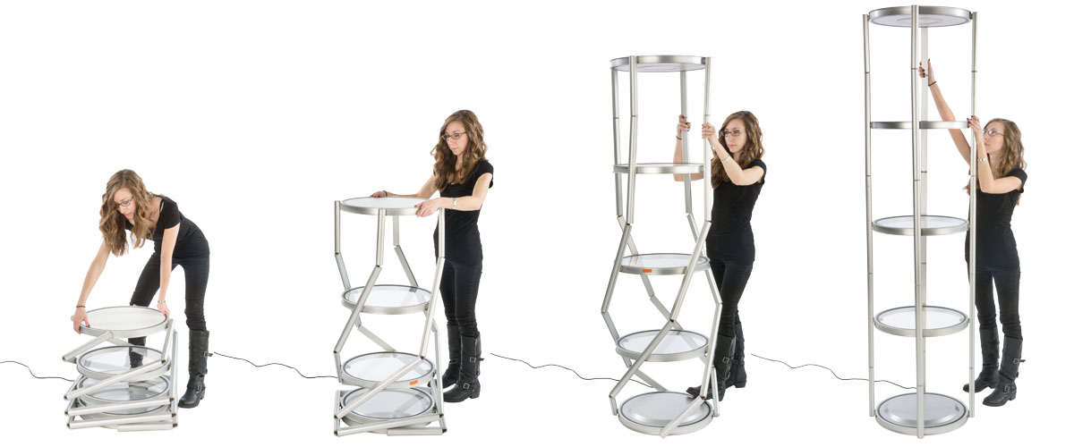 80.25" Portable Round Twist Tower w/Shelves, Top Light, White & Clear Panels - Silver - Image 6