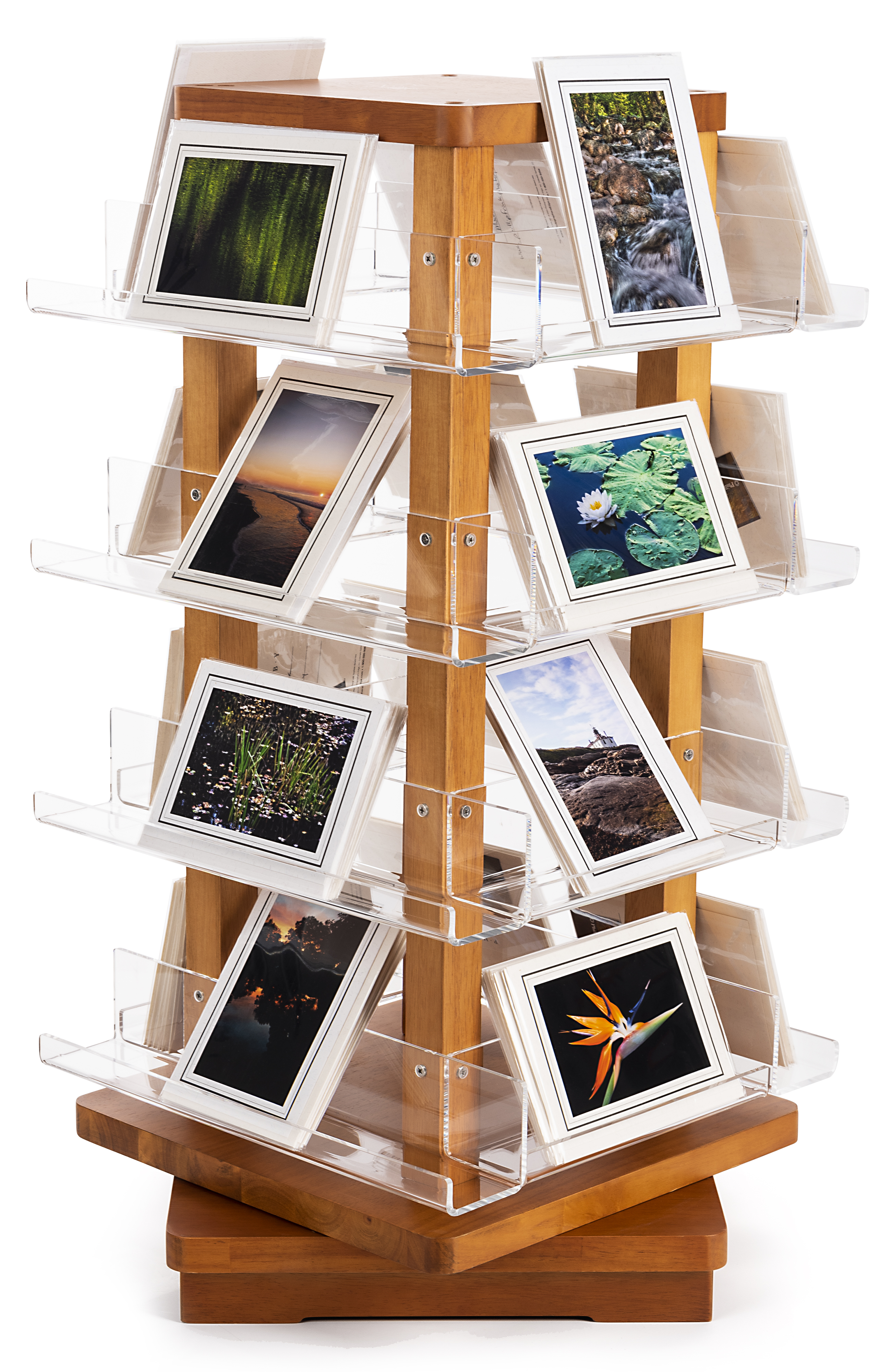 Rotating Literature Display, Countertop, Acrylic and Wood, 16 Shelves - Oak - Image 2