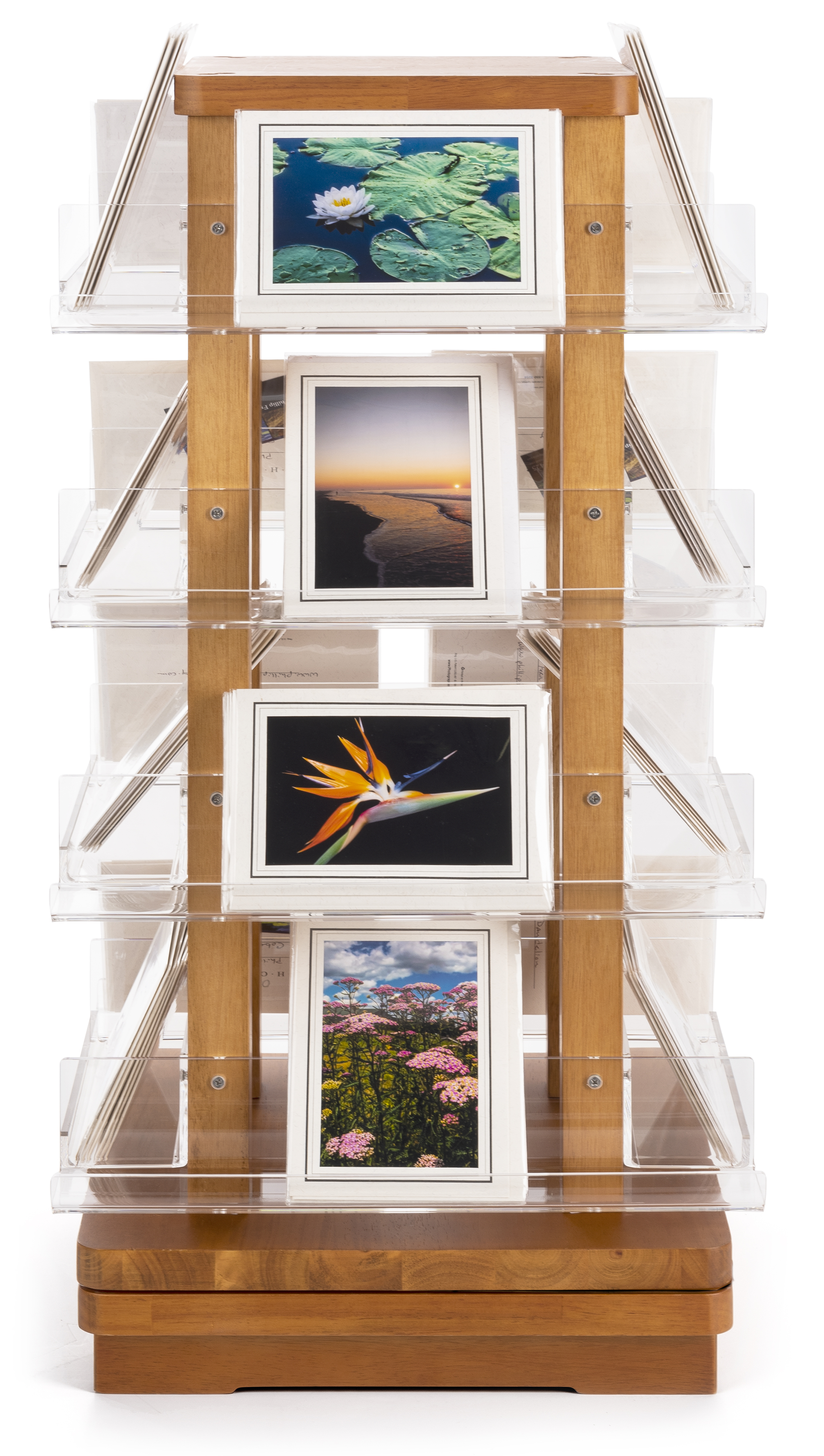 Rotating Literature Display, Countertop, Acrylic and Wood, 16 Shelves - Oak - Image 4