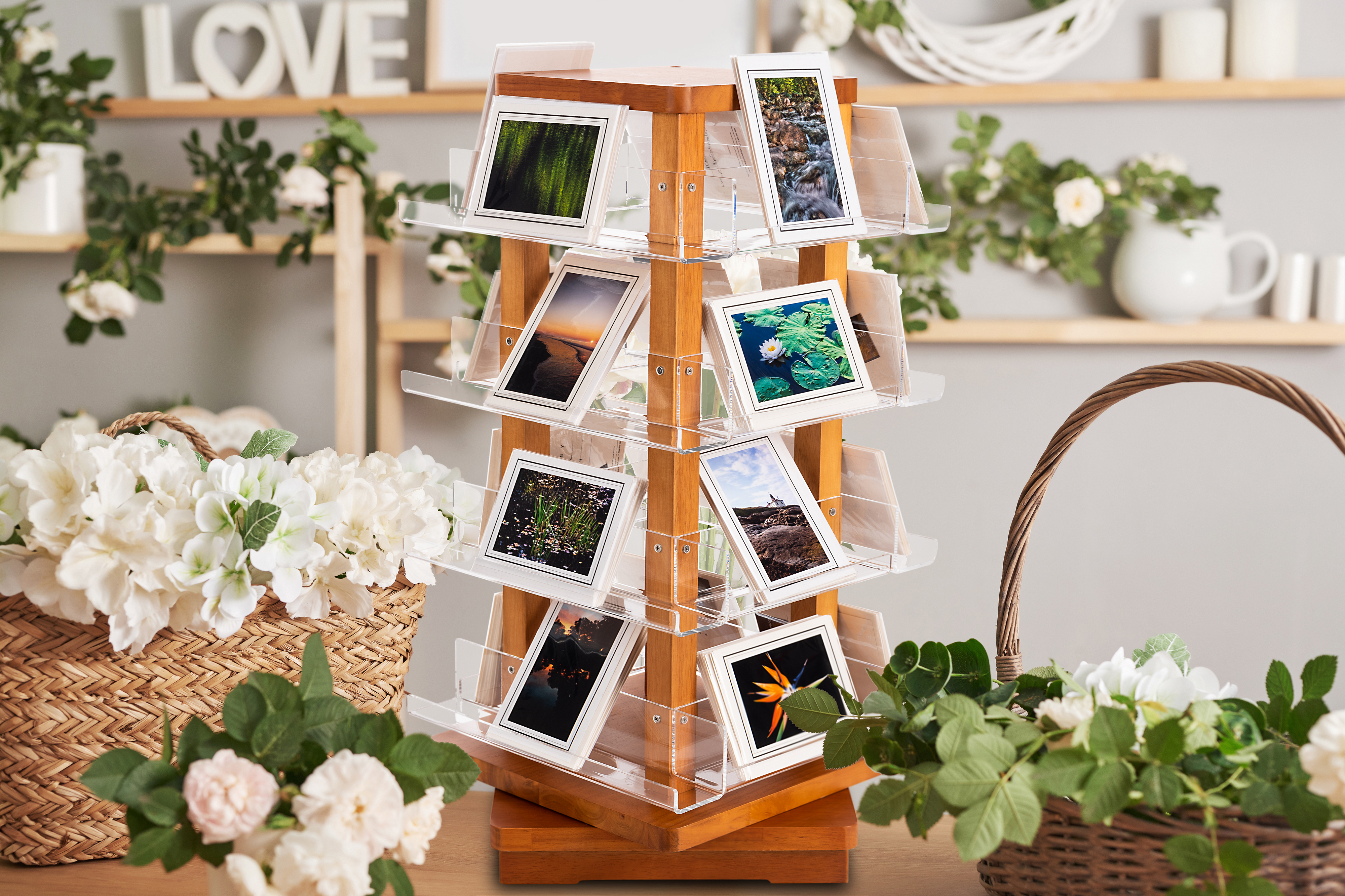 Rotating Literature Display, Countertop, Acrylic and Wood, 16 Shelves - Oak - Image 8