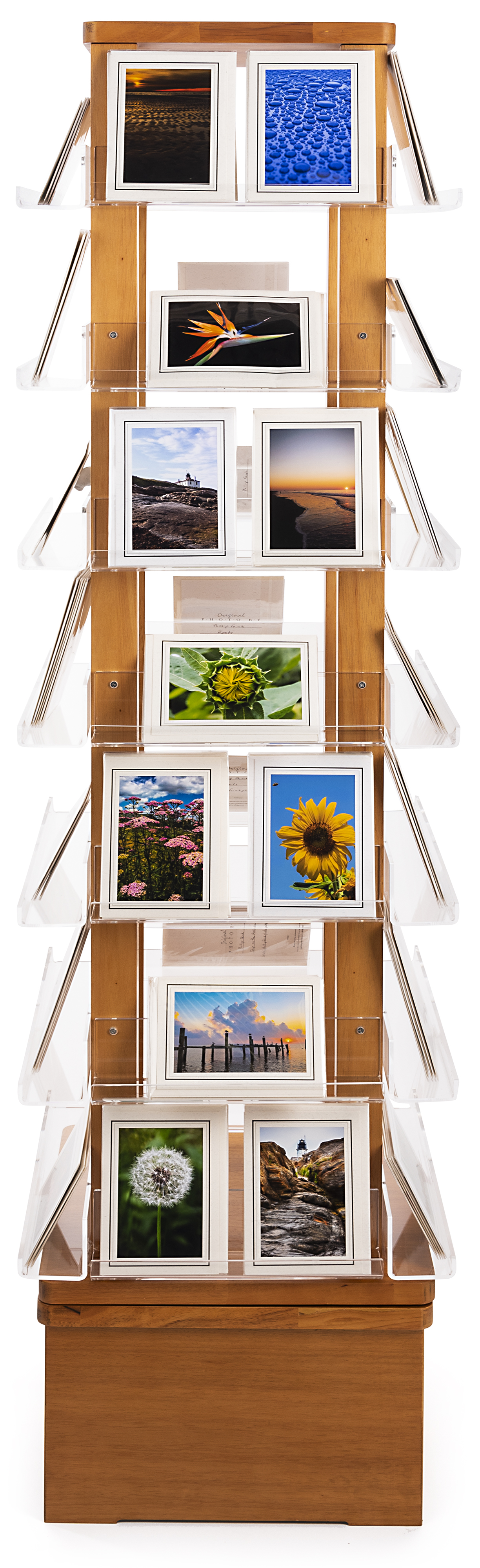Rotating Literature Display, Floor Standing, Acrylic and Wood, 28 Shelves - Oak - Image 3