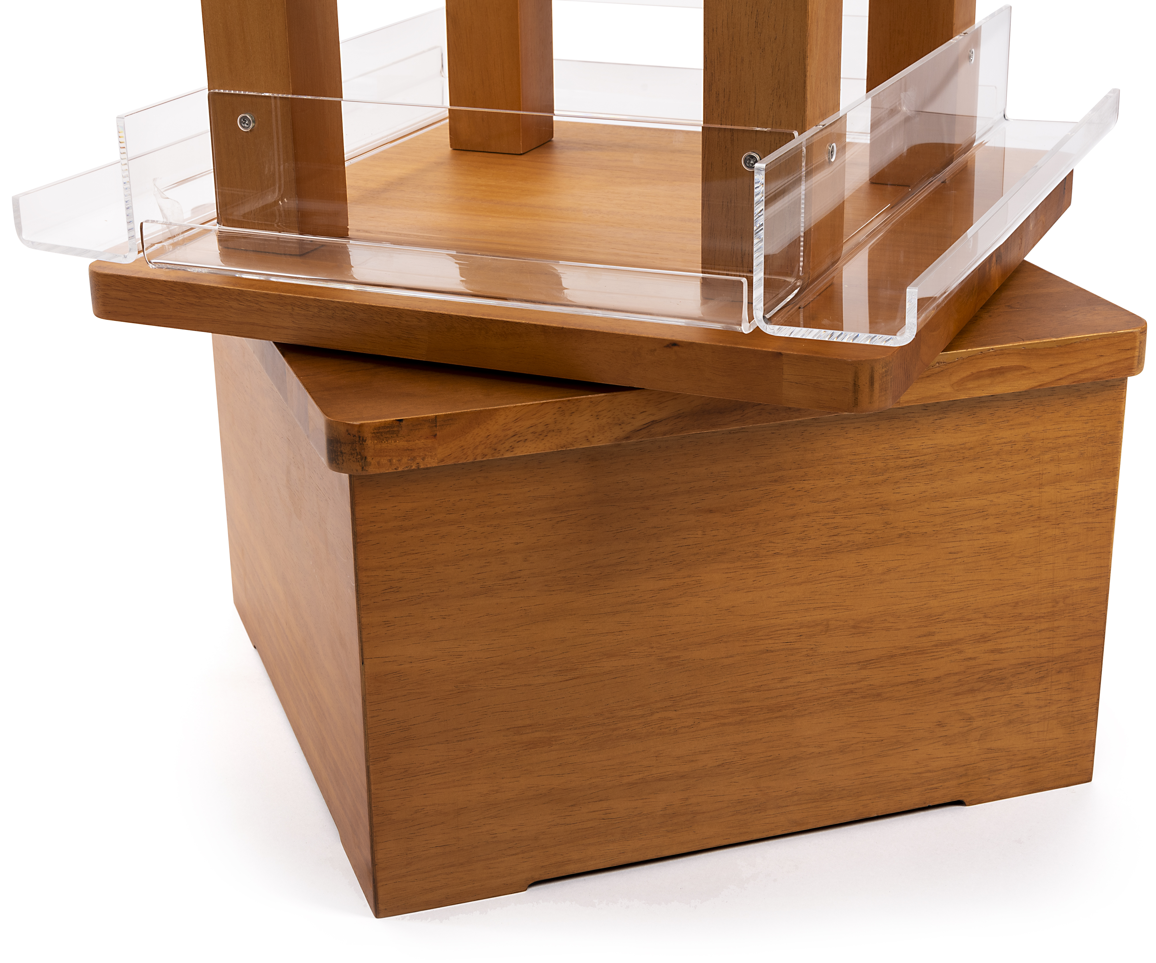 Rotating Literature Display, Floor Standing, Acrylic and Wood, 28 Shelves - Oak - Image 4