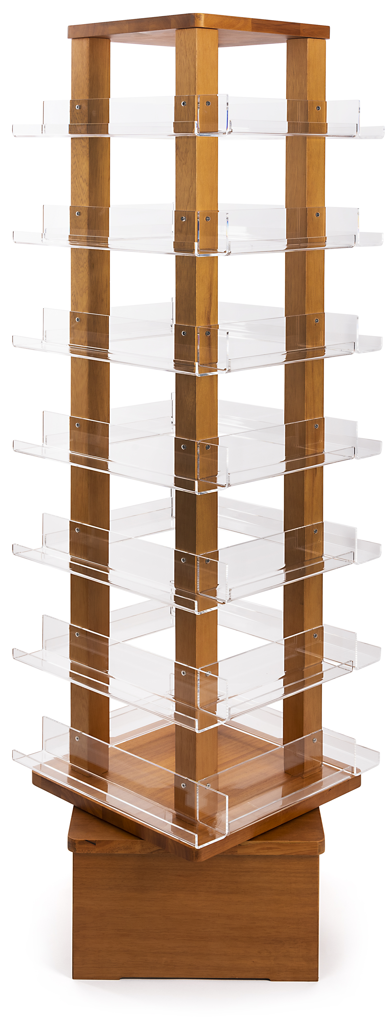 Rotating Literature Display, Floor Standing, Acrylic and Wood, 28 Shelves - Oak - Image 6