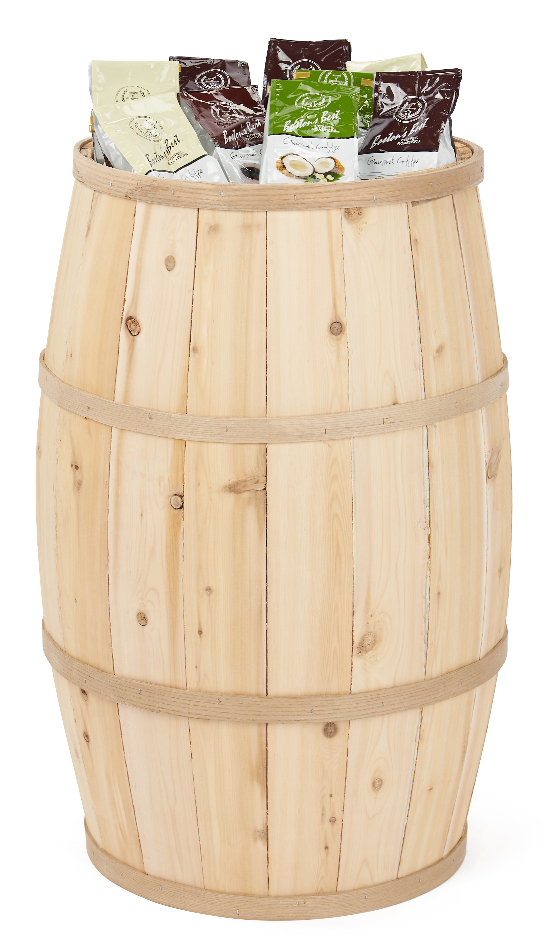 30 Inch Tall Wooden Barrel Dump Bin, False Bottom – Natural or Brown - Image 2