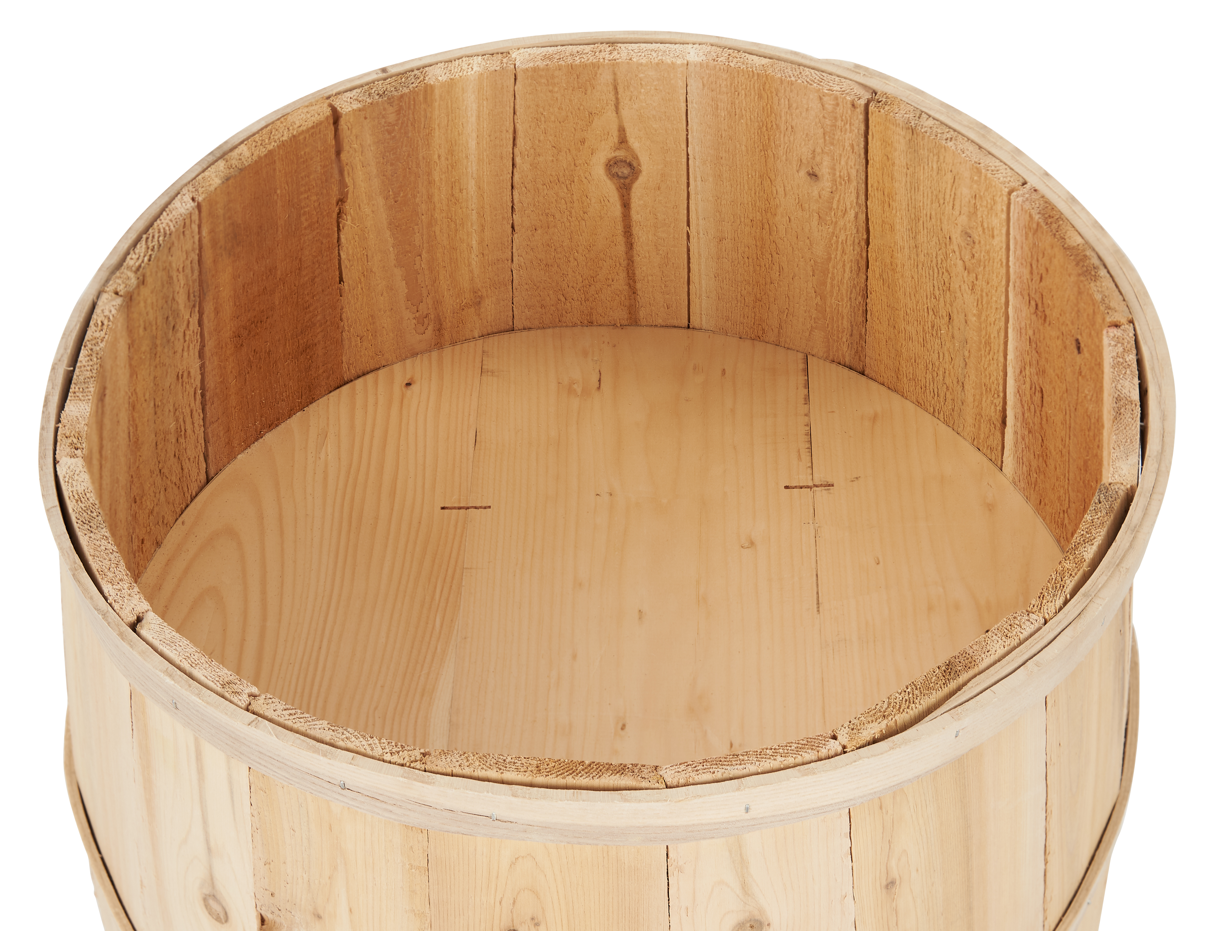 30 Inch Tall Wooden Barrel Dump Bin, False Bottom – Natural or Brown - Image 3