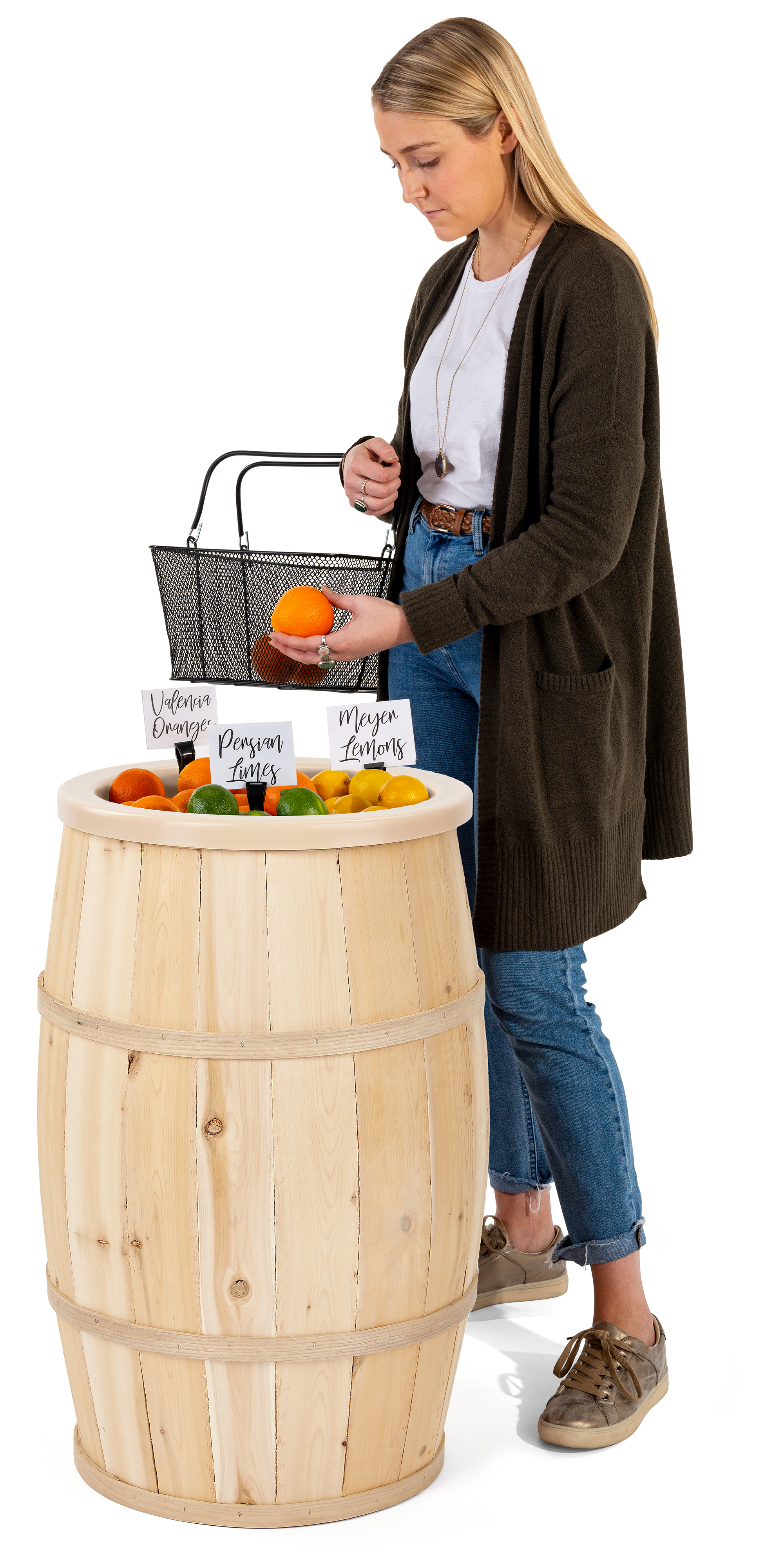 30 Inch Tall Wooden Barrel Dump Bin, Food Safe Removable Liner – Natural or Brown - Image 4