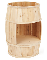Bourbon barrel display case with 7" deep false bottom
