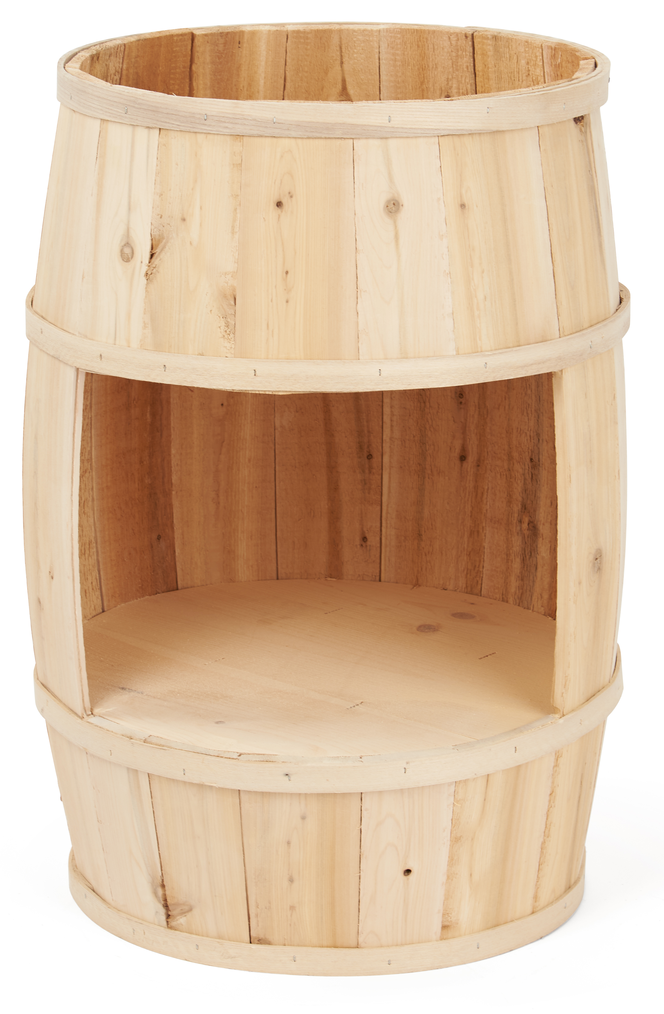 30 Inch Tall Wooden Barrel Dump Bin, Cutout Opening – Natural or Brown - Image 2