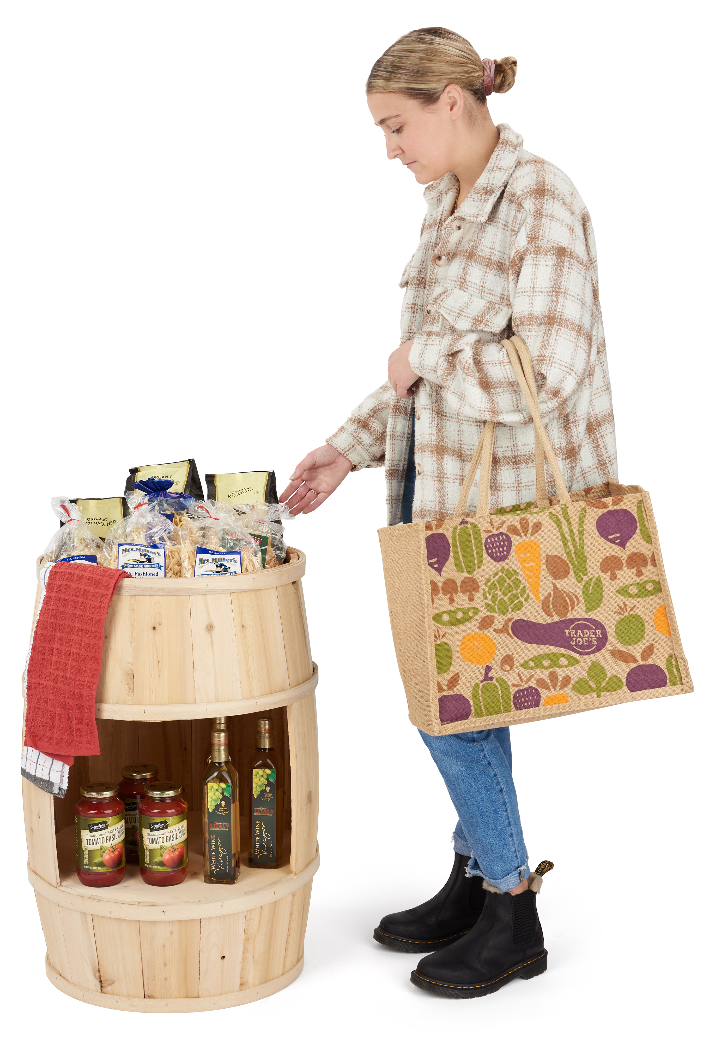 30 Inch Tall Wooden Barrel Dump Bin, Cutout Opening – Natural or Brown - Image 5
