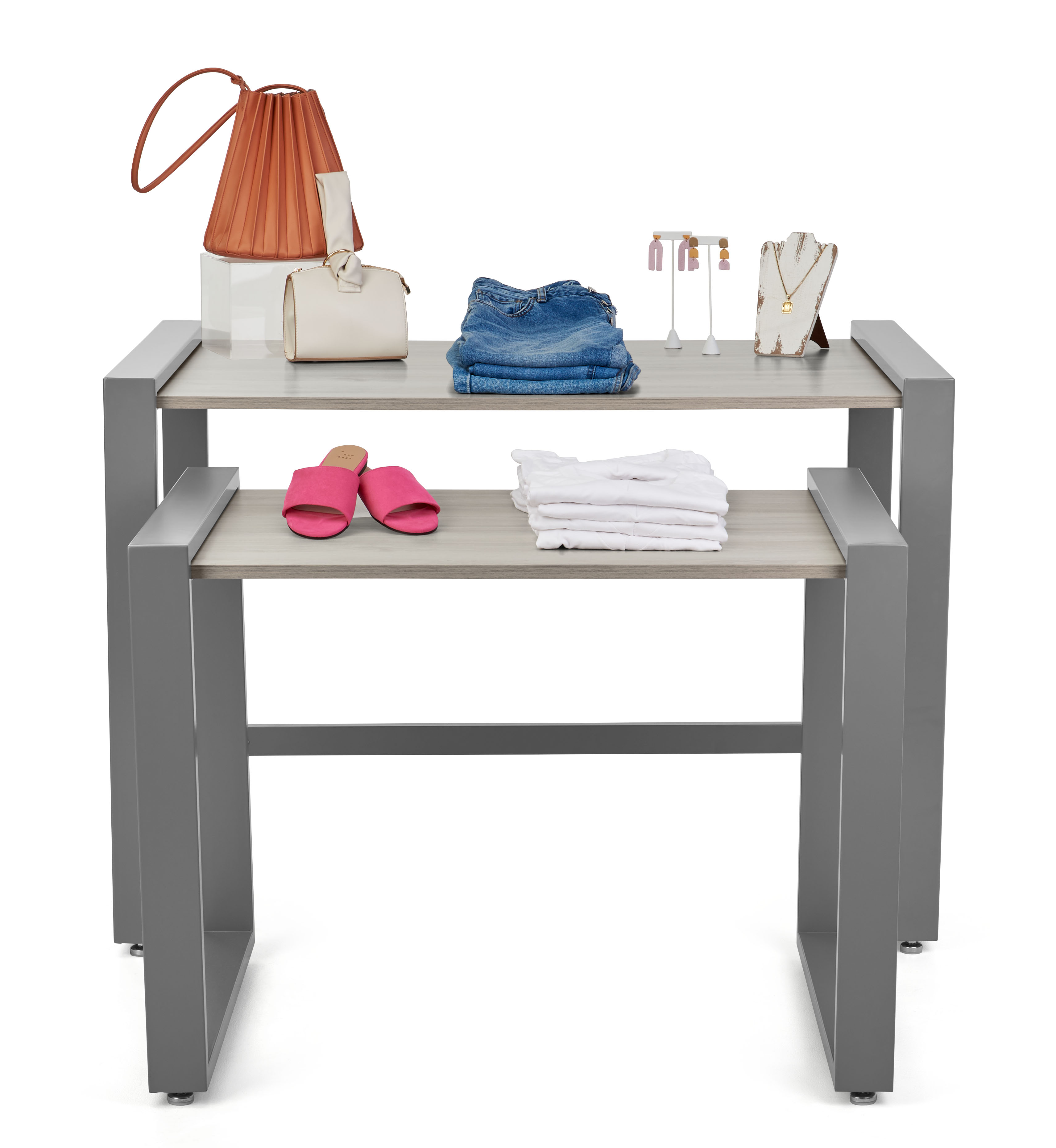 Nesting Display Tables w/ Faux Wood Grain Finish, Rectangular, Set of 2 - Gray - Image 4
