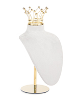 Jewelry bust display stand with crown is available in gray