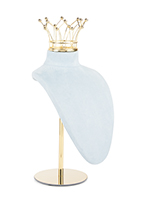 Jewelry bust display stand with crown is available in light blue
