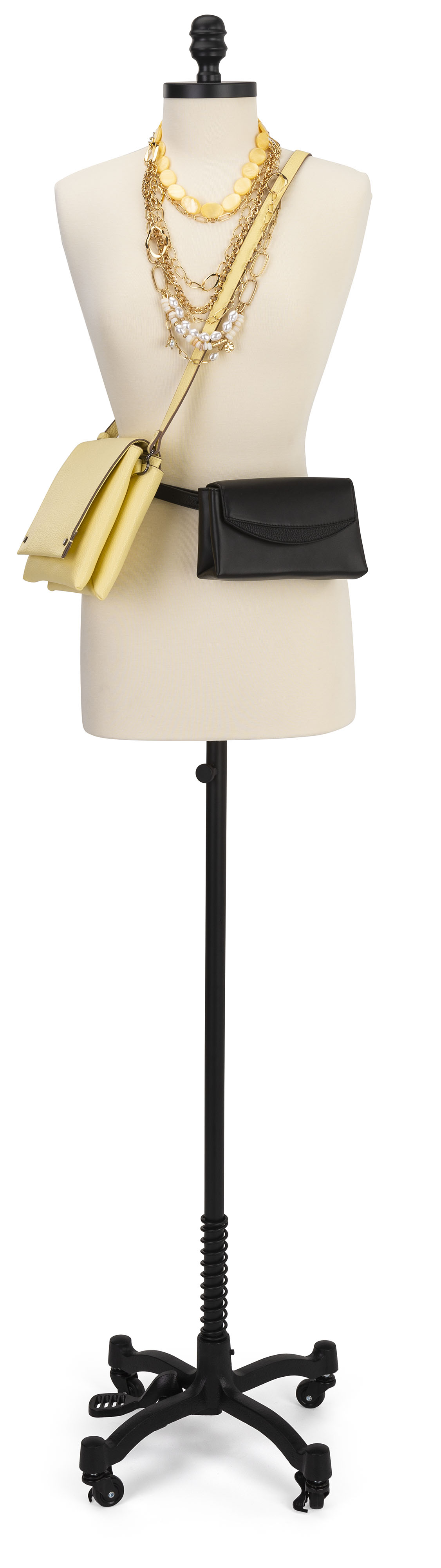 Female Dress Form with Wheeled Base, Adjustable Height - Black - Image 3