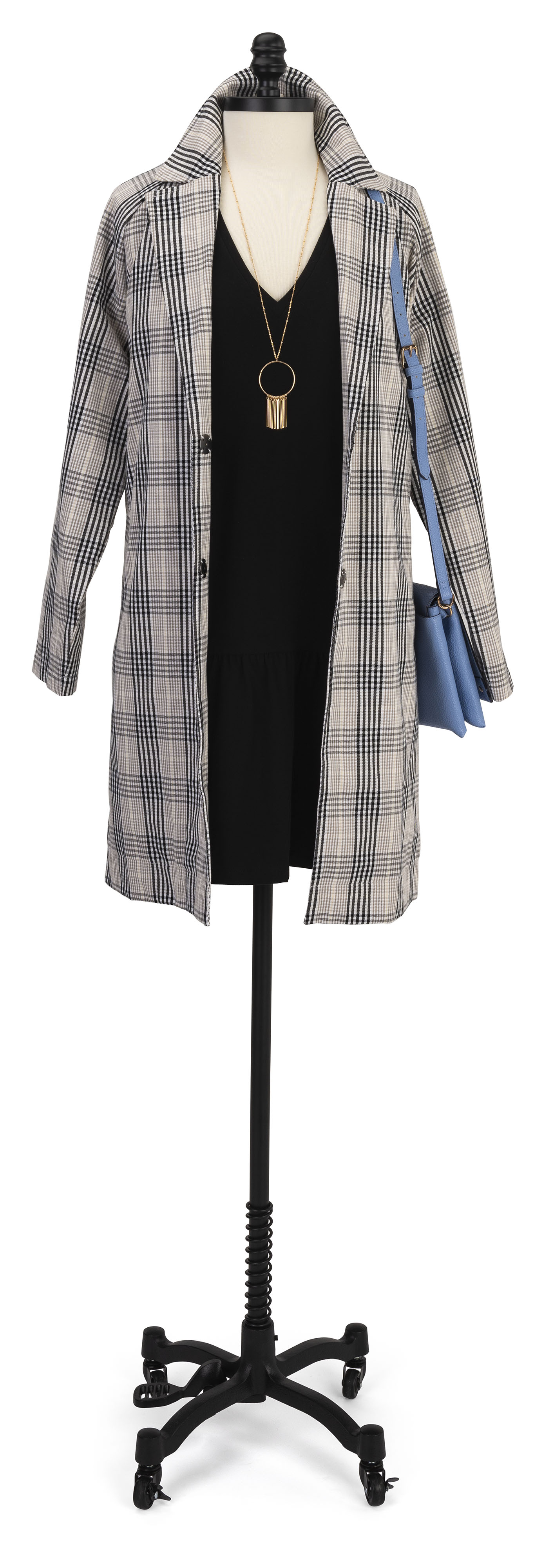 Female Dress Form with Wheeled Base, Adjustable Height - Black - Image 4