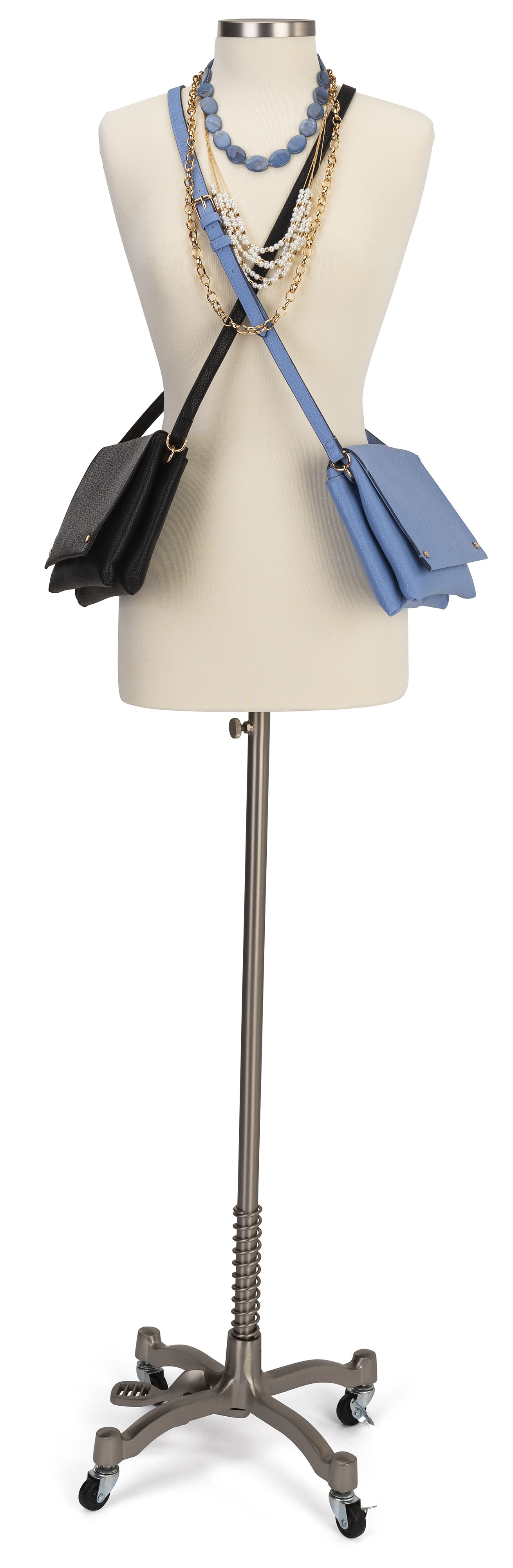 Female Dress Form with Wheeled Base, Adjustable Height - Silver - Image 3