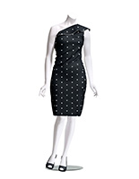Headless female mannequin with glass base