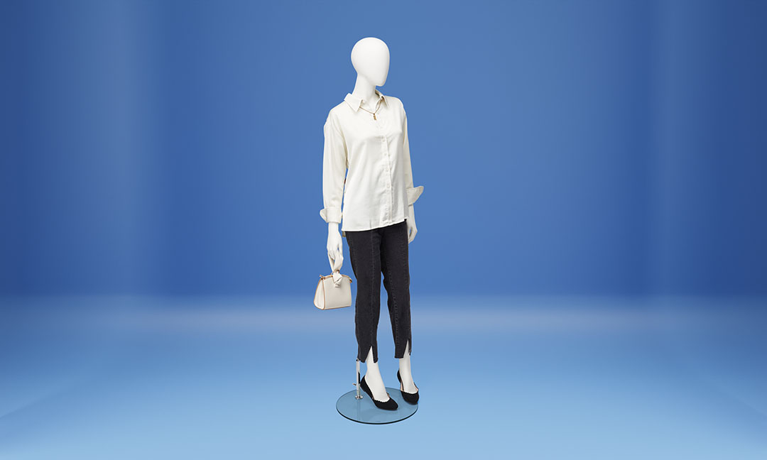 Full body female mannequin with propping calf and heel rods
