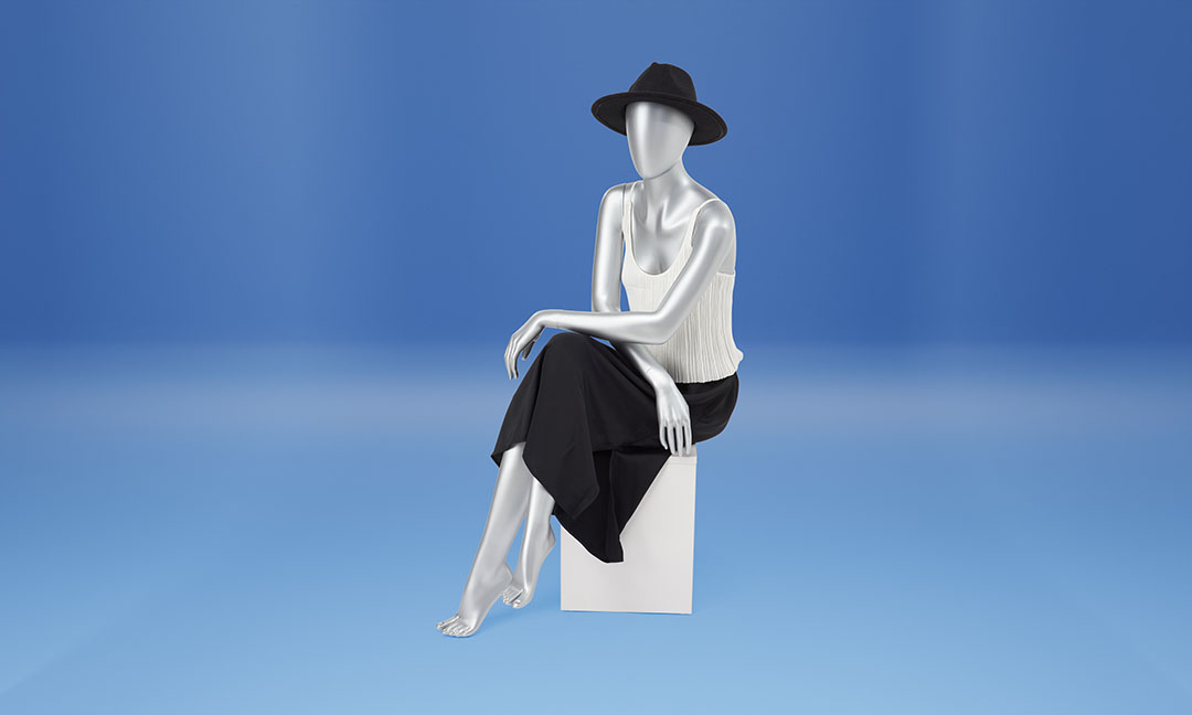 Full body female mannequin with weighted tempered glass base