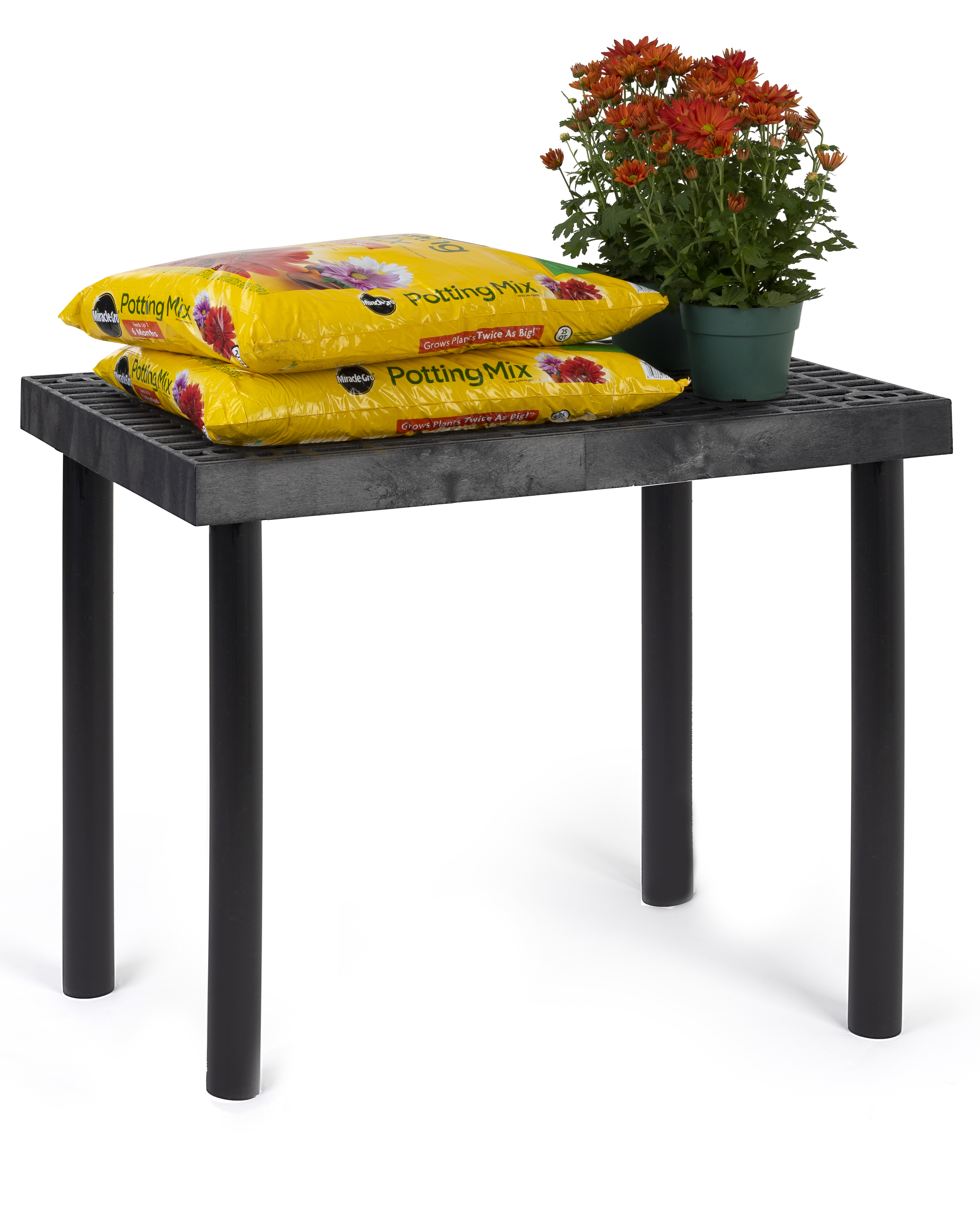 36"w Garden Center Bench Display with 30" Legs, Grid Top, Weatherproof - Black - Image 2