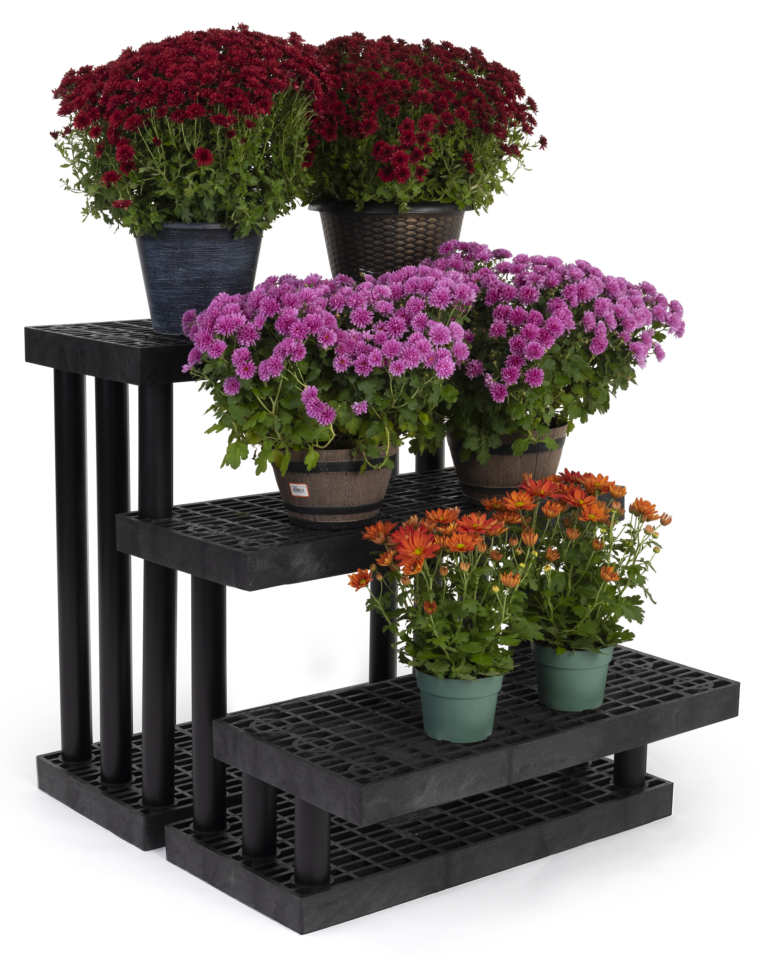 36"w Garden Center Shelving Display, Grid Top, Weatherproof, 3-Tiers - Black - Image 2