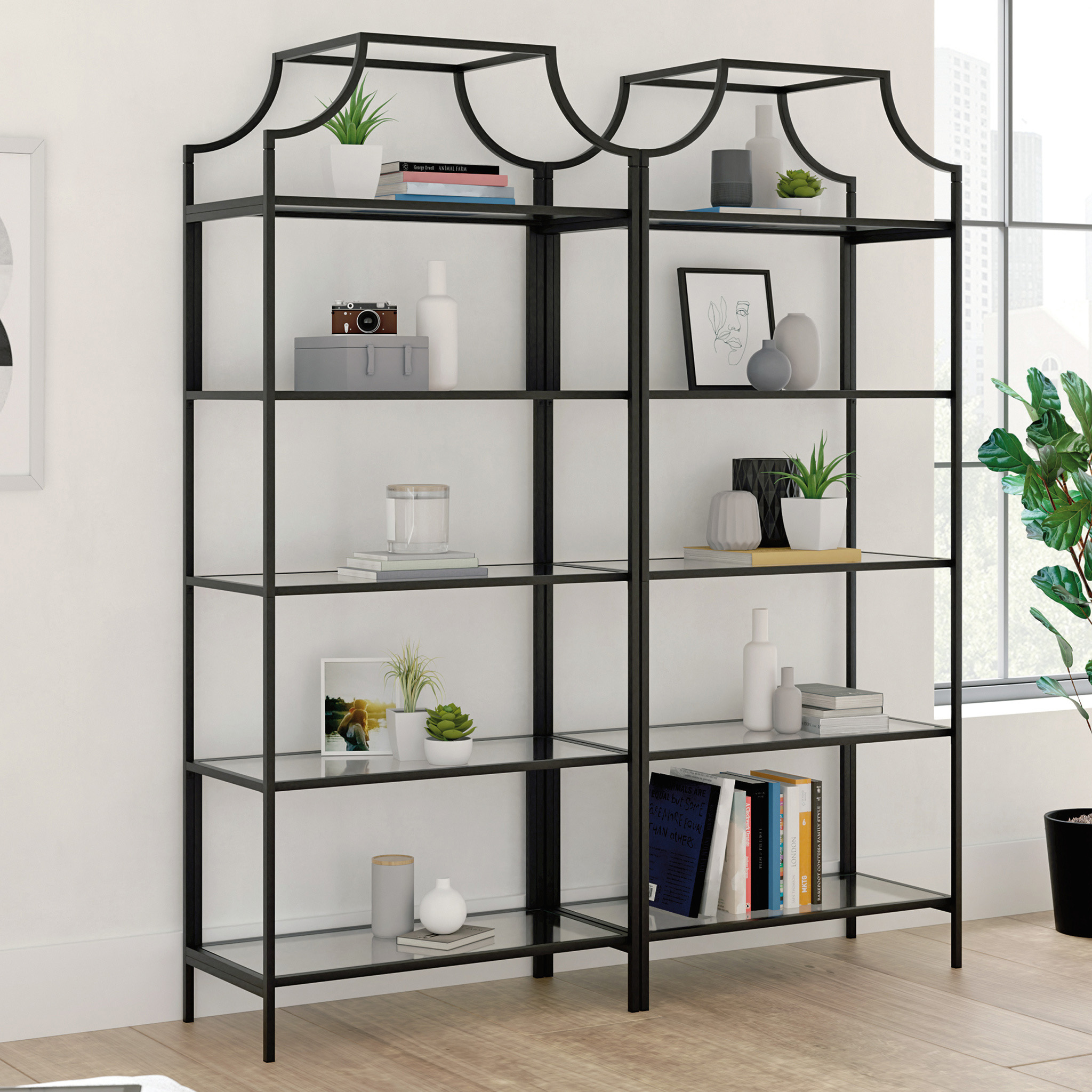 Black Glass Bookshelf | Tempered Glass Shelves | Displays2Go