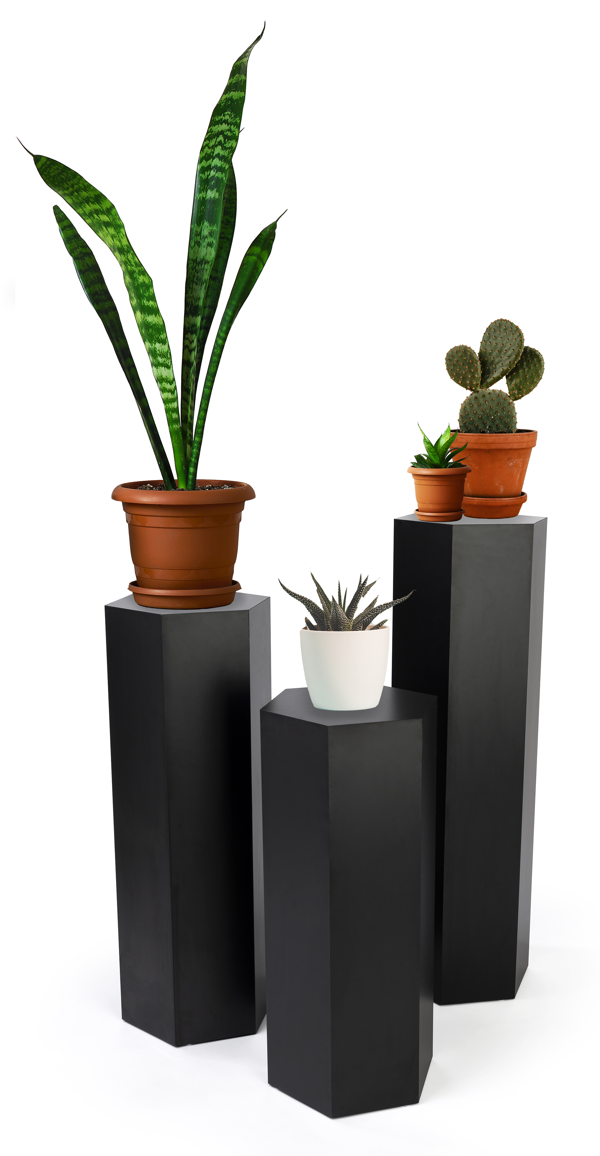 Set of 3 Hexagonal Pedestals, Laminated Particle Board, Various Sizes - Black - Image 2