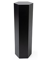 Hexagon retail pedestal with black laminated particleboard build