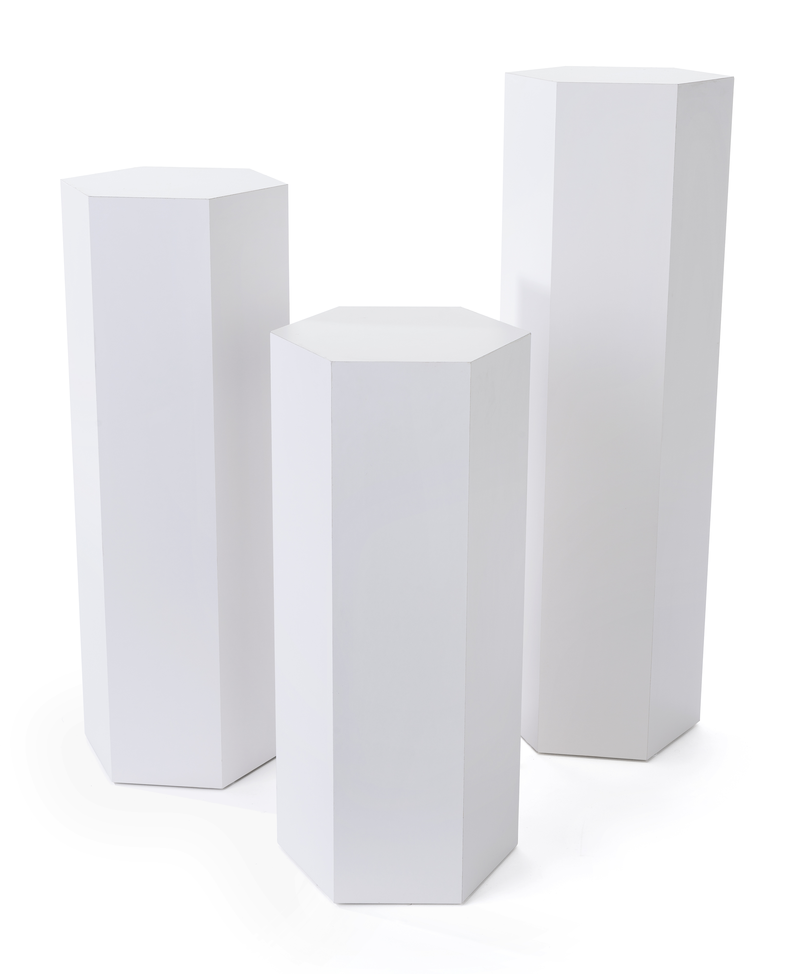 Set of 3 Hexagonal Pedestals, Laminated Particle Board, Various Sizes - White - Image 2