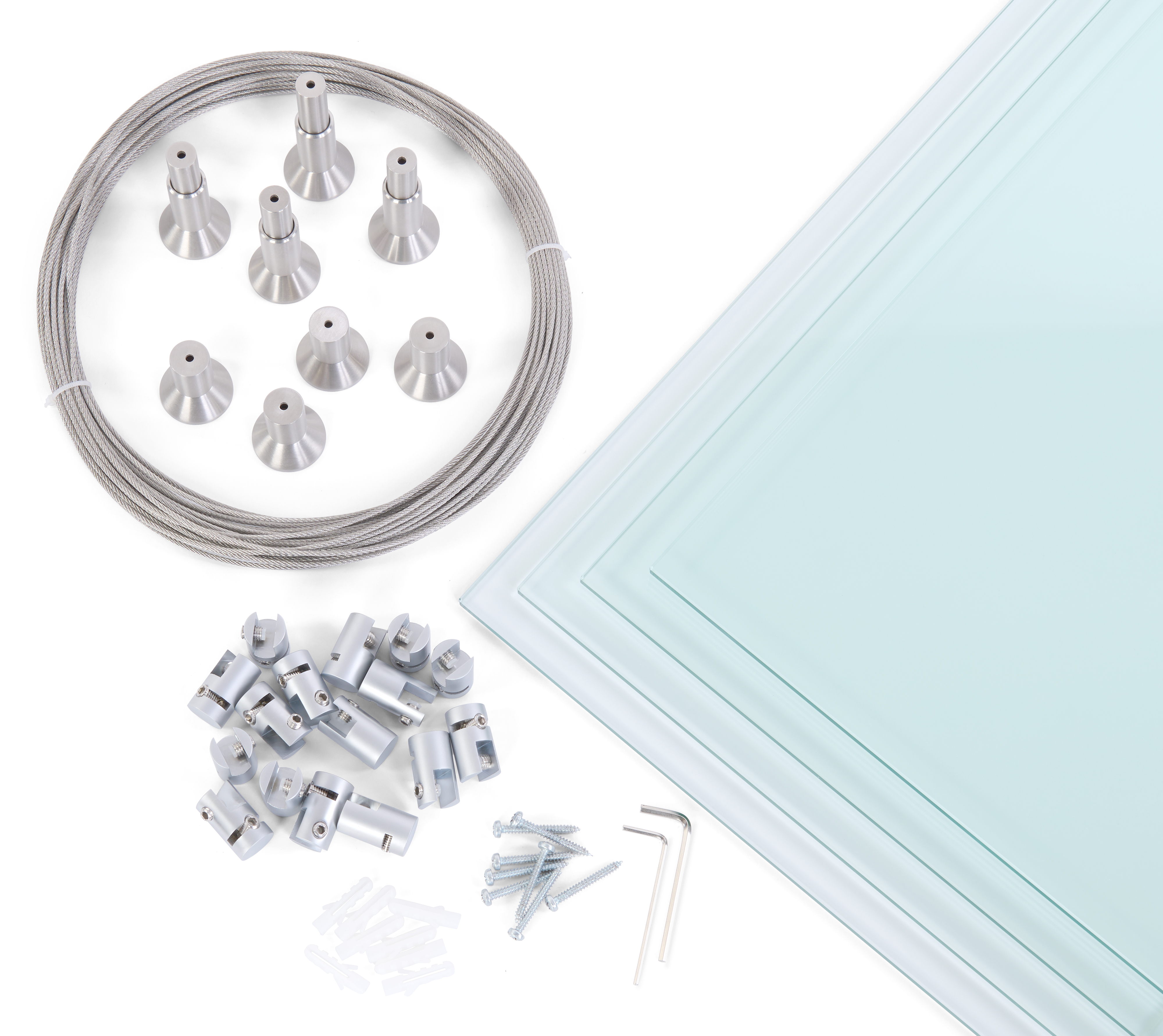 Tempered Glass Shelving with Suspended Cable System, Stainless Mounts - 2 Shelf Sizes - Image 9