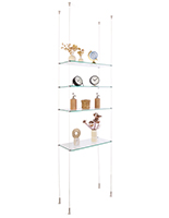 Cable suspended shelves with floor to ceiling placement