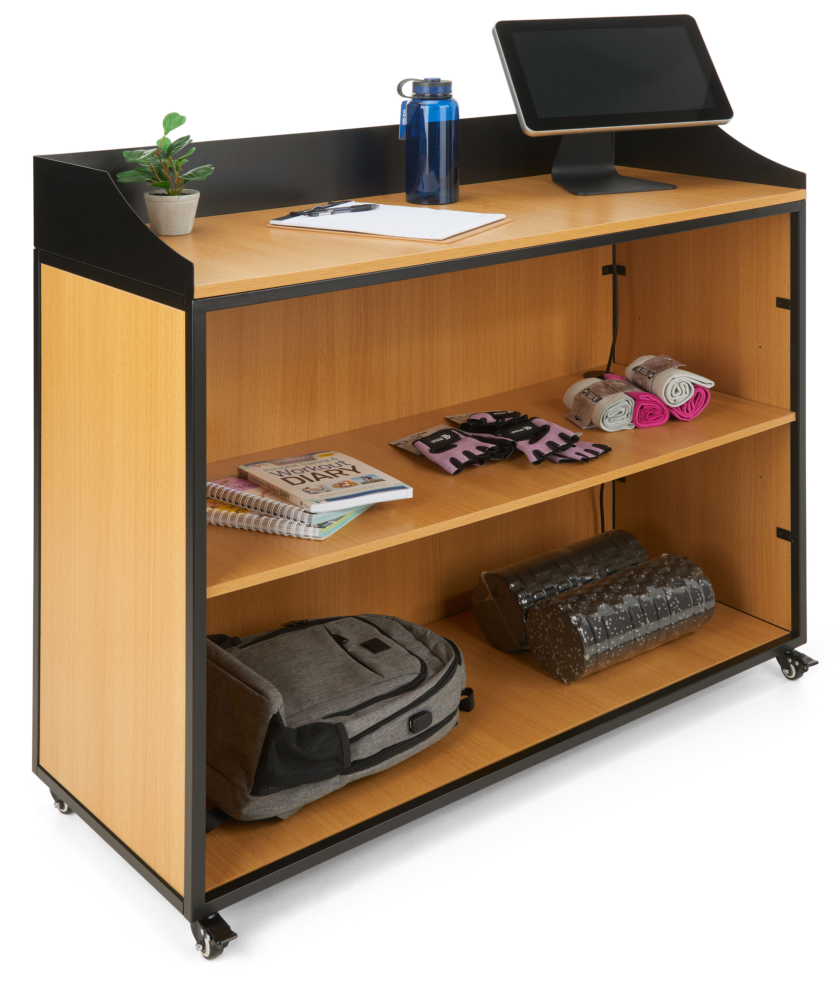 48" Cash Wrap with Slatwall Front, Adjustable Shelf, 4 Wheels - Natural - Image 2