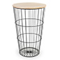 Wood top iron storage basket with 14" base diameter