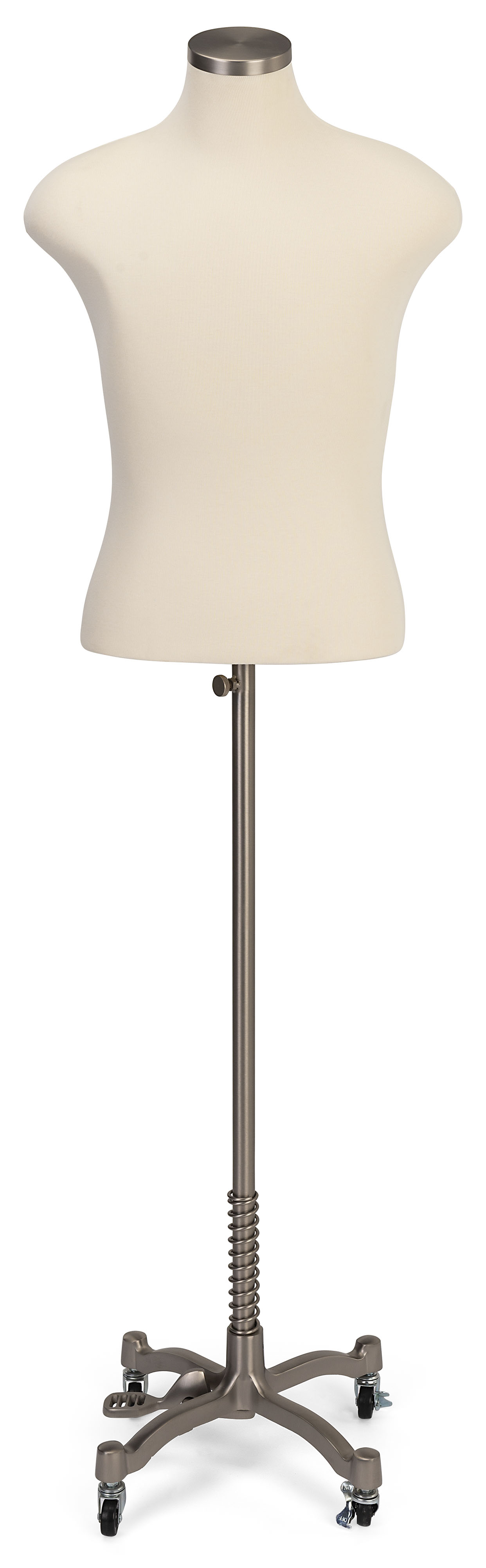 Male Dress Form with Wheeled Base, Adjustable Height - Silver - Image 2