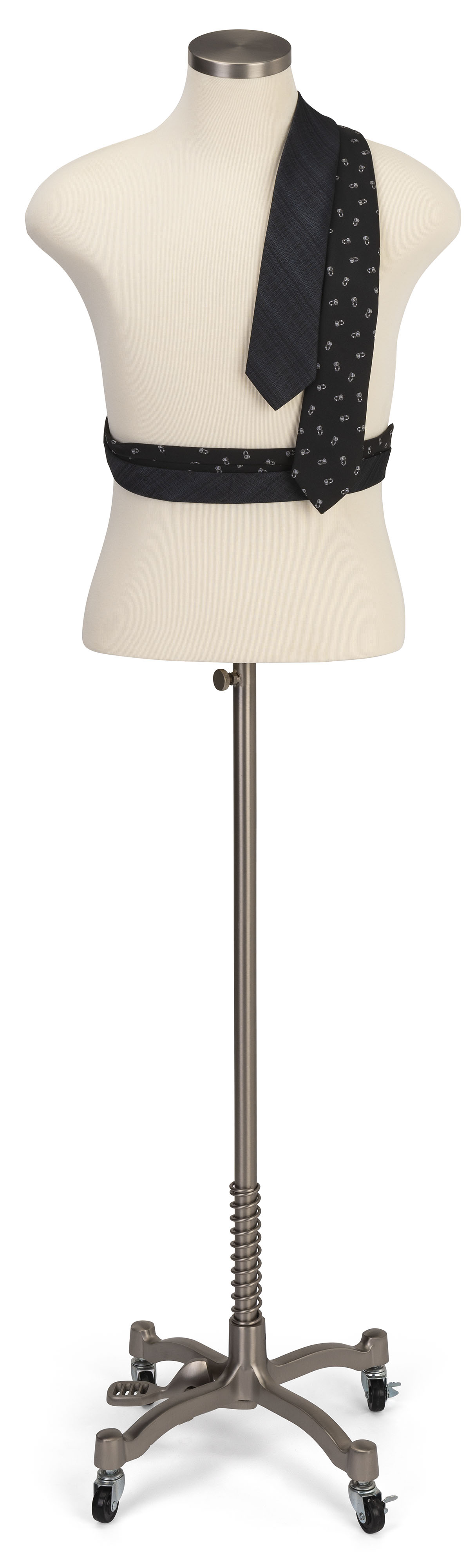 Male Dress Form with Wheeled Base, Adjustable Height - Silver - Image 3