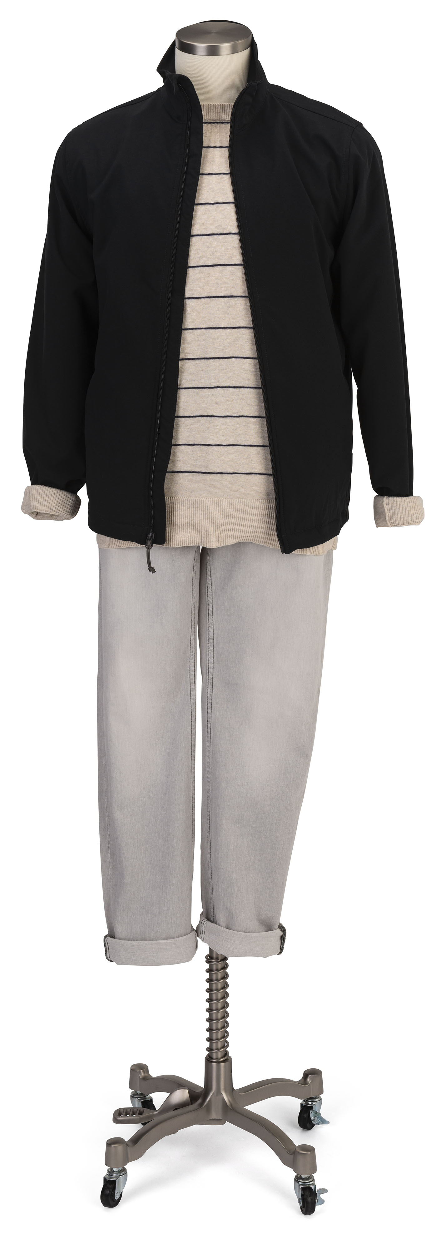 Male Dress Form with Wheeled Base, Adjustable Height - Silver - Image 4