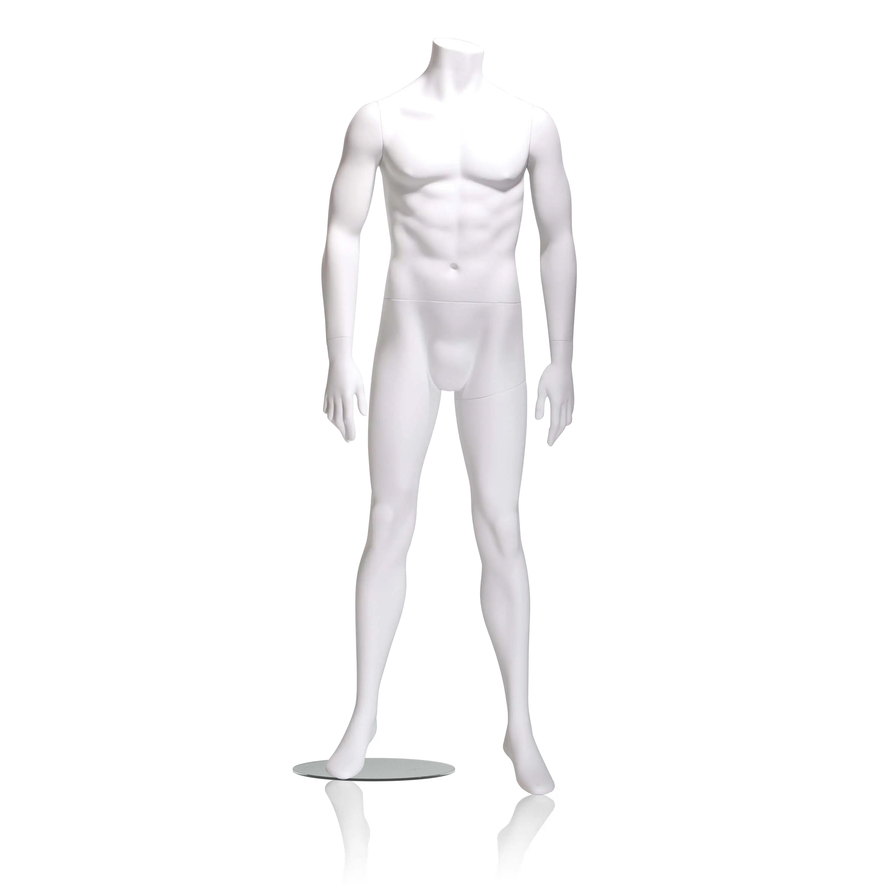 Headless Mannequins w/ Glass Base, Standing Poses, Male - White - Image 2