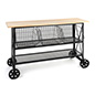 Industrial wood and mesh display console with 1" thick oak top