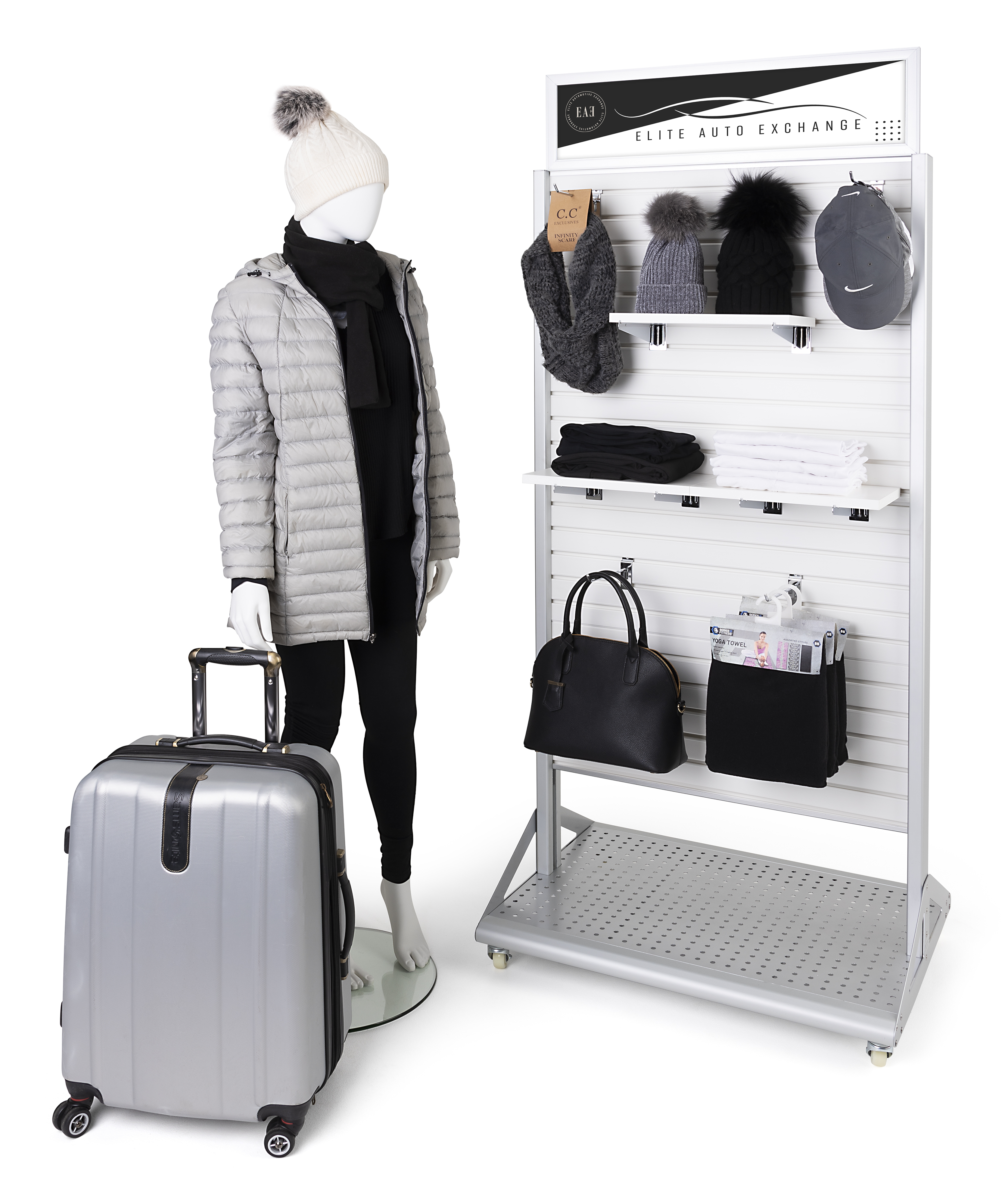 32.5" W x 79" H Mobile Slatwall Display w/ Double-Sided Design and Sign Frame - White - Image 3