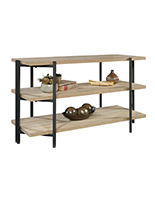 Wooden console table with shelves and floor standing placement
