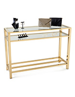 Gold and glass console table with overall length of 48 inches