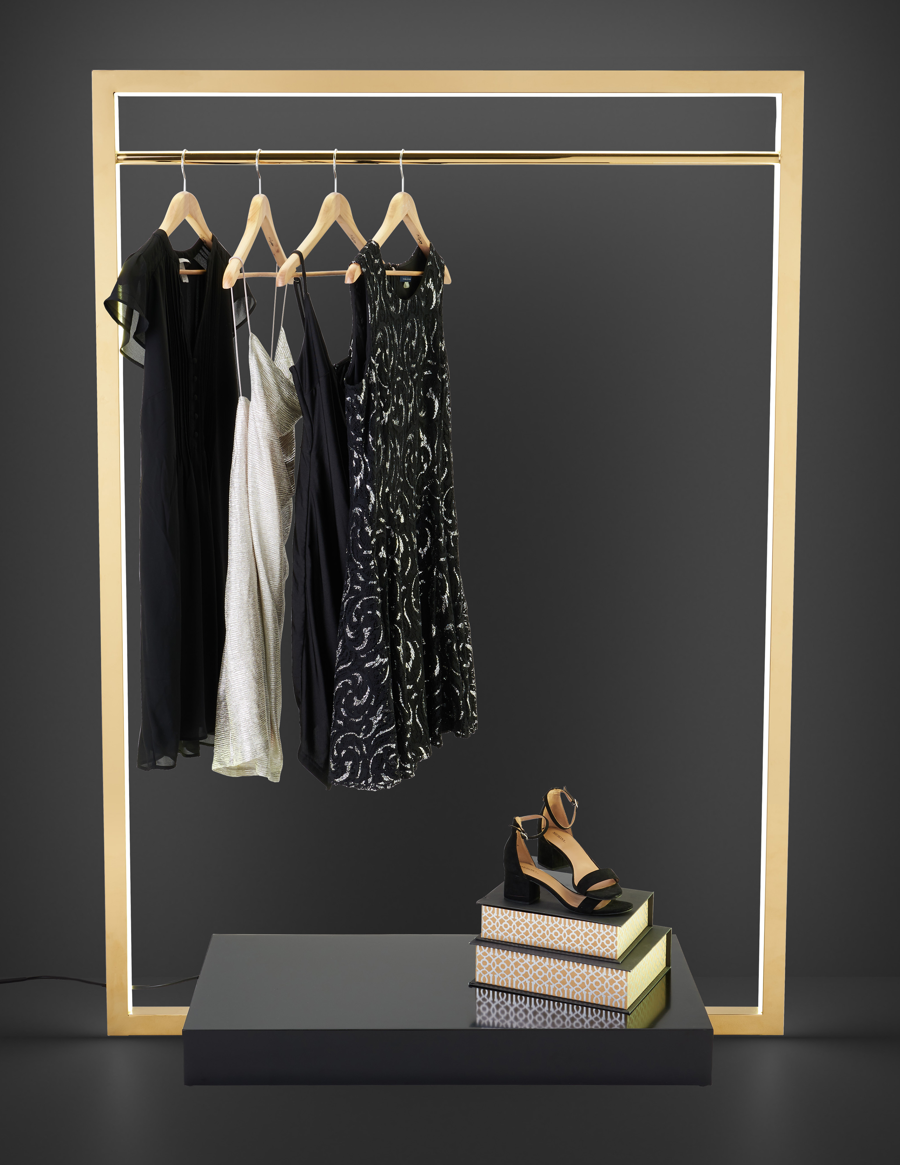 Modern Metal Clothing Rack | Built-In LED Illumination | Displays2Go Modern Metal Clothing Rack | Built-In LED Illumination | Displays2Go