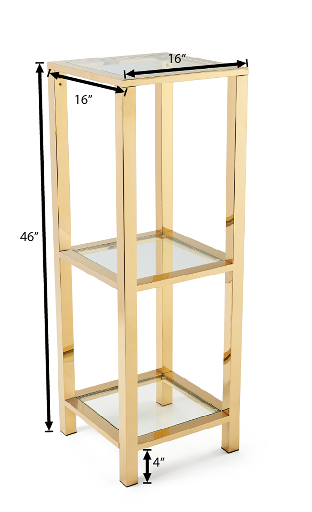 16" W x 46" H Tiered Retail Display, Stainless Steel and Tempered Glass - Gold - Image 2