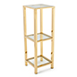 Narrow etagere with glass shelves and overall weight capacity of 105lbs