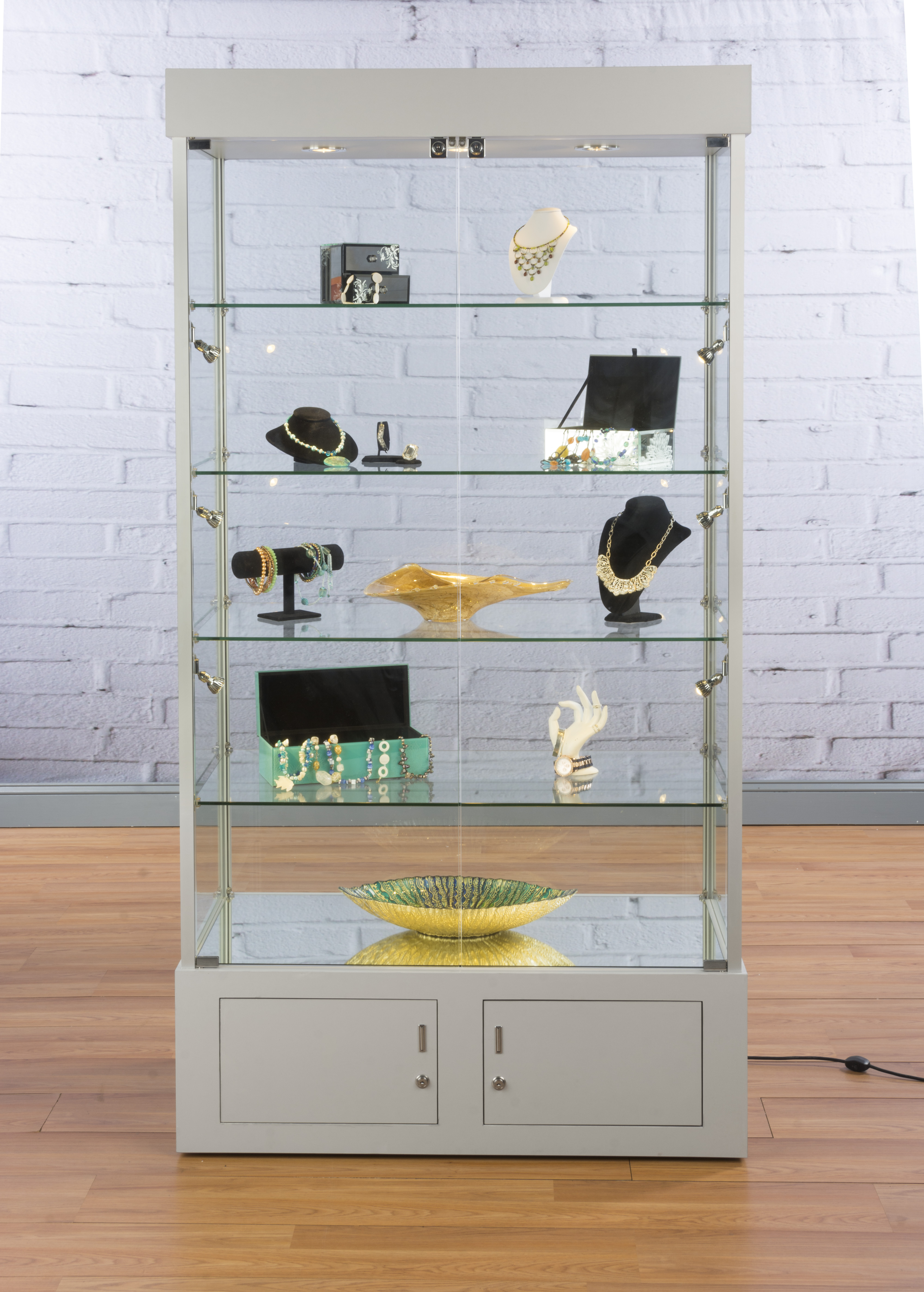 Silver Display Case with Mirrored Bottom | Base Storage | Displays2Go
