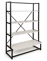 Folding multi-tier retail shelving with iron ladder shelf construction