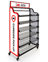 Curbside pickup wire shelf with 3 pre-printed graphic panels