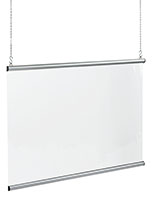 Clear hanging protective sneeze guard with flexible see-through film