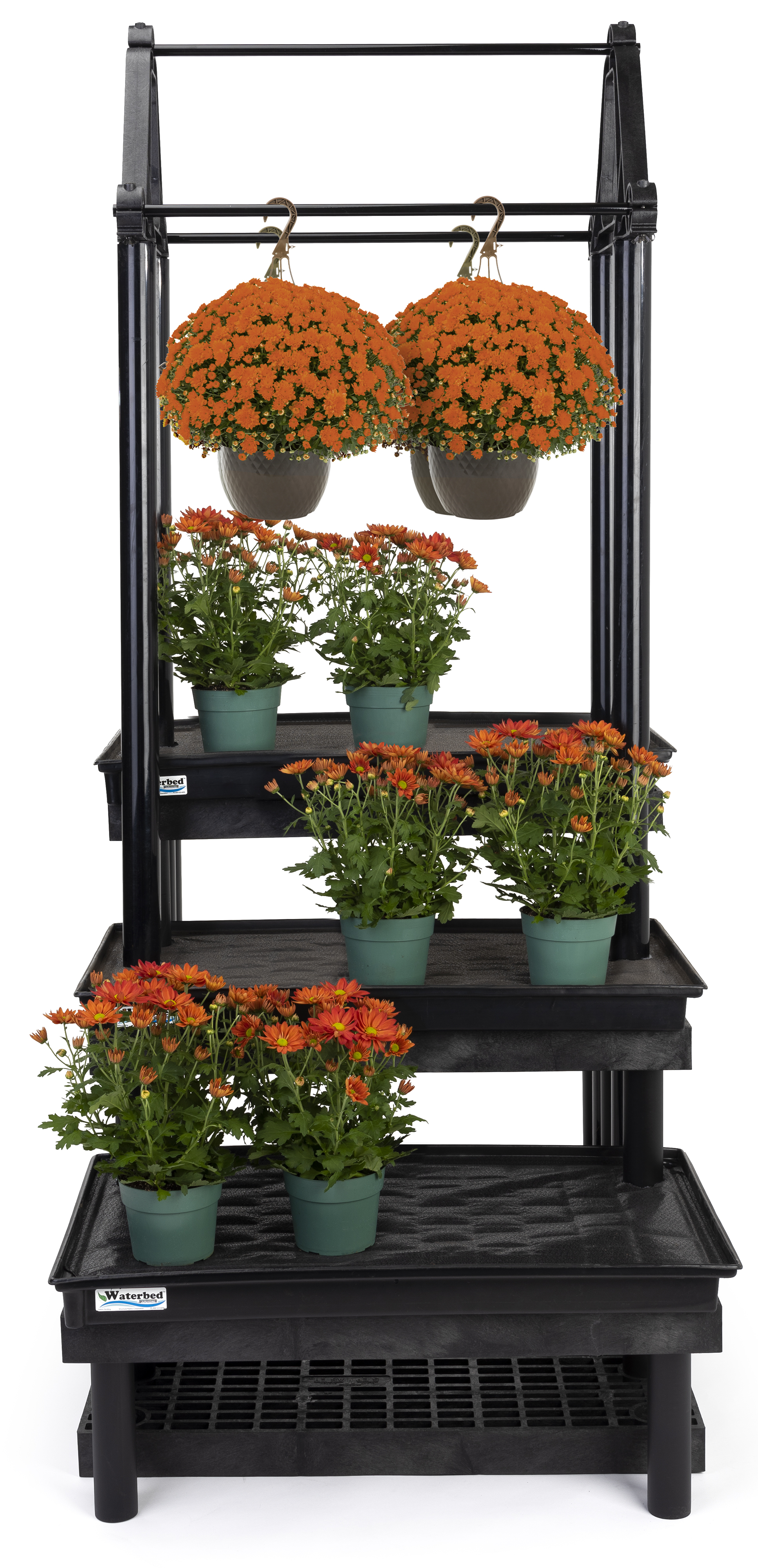 36"w Garden Center Shelving Display, WaterBed™ Trays, Plant Hanger, 3-Tiers - Black - Image 4